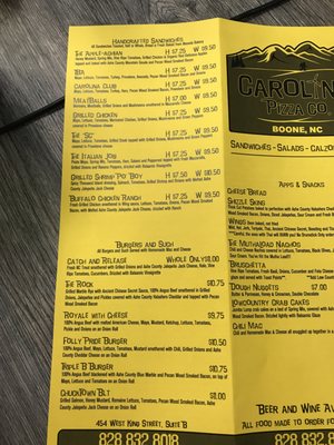 Carolina Pizza Co. Boone menu 6