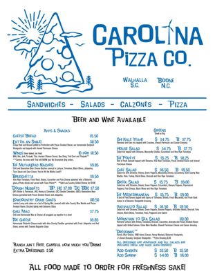 Carolina Pizza Co. Boone menu 1